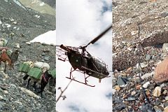06 Pakistani Army - Horses Carry Army Supplies, Army Helicopter, Army Wire Snakes Along Baltoro Glacier